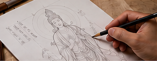 师傅绘制定制观音神像的设计草图